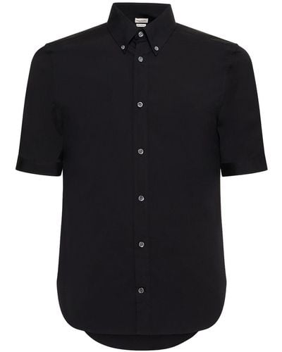 Alexander McQueen Camisa de algodón con manga corta - Negro