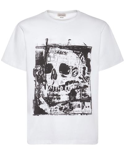 Alexander McQueen Fold Skull Printed Cotton T-shirt - White