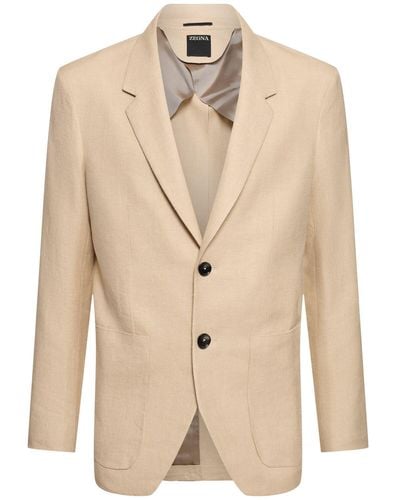 Zegna Linen & Wool Single Breasted Blazer - Natural