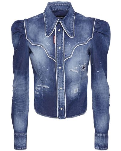 DSquared² Camisa de denim de algodón stretch - Azul
