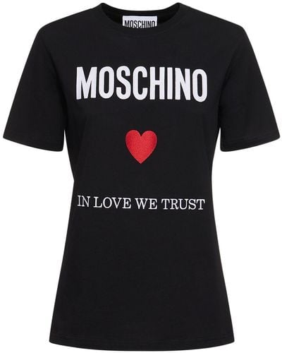 Moschino Camiseta de jersey de algodón con logo - Negro