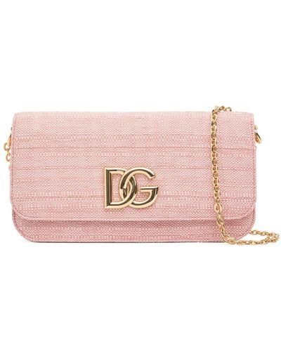 Dolce & Gabbana Raffia Chain Shoulder Bag - Pink