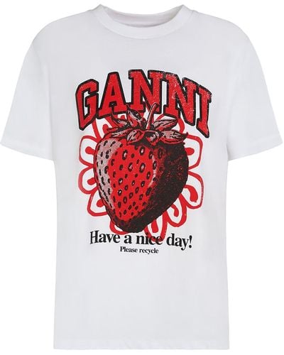 Ganni ホワイト Strawberry Tシャツ