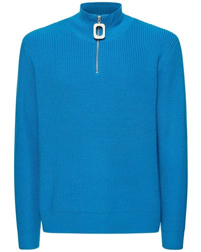 JW Anderson Henley Half-Zip Wool Knit Sweater - Blue