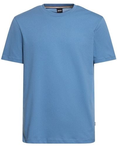 BOSS T-shirt en jersey de coton à logo thompson - Bleu