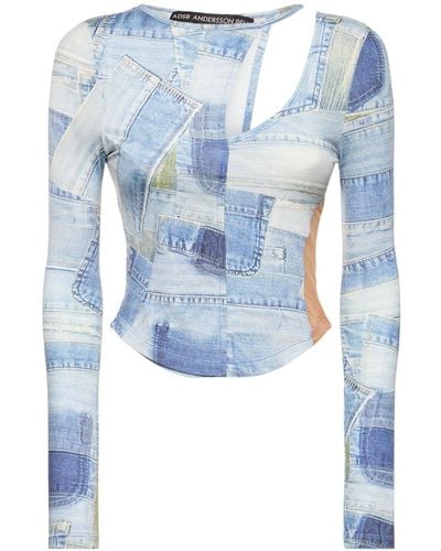 ANDERSSON BELL Anja Patch Print Jersey Top - Blue