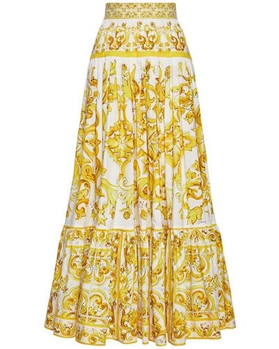 Dolce & Gabbana Maiolica Printed Poplin Long Skirt - Yellow