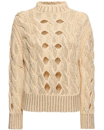 Ermanno Scervino Cotton Blend Openwork Sweater - Natural