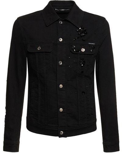 Dolce & Gabbana Stretch Denim Jacket W/Stones - Black