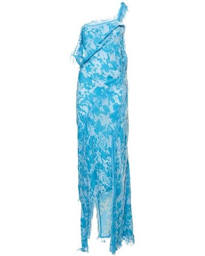 Acne Studios Devoré Fringed Asymmetric Long Dress - Blue