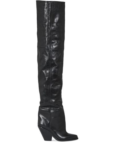 Isabel Marant 95Mm Lalex Leather Over-The-Knee Boots - Black