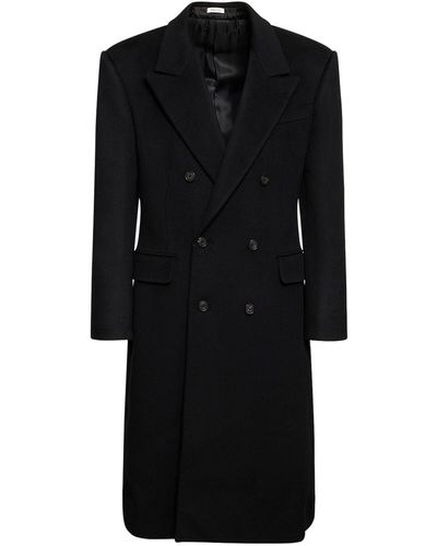 Alexander McQueen Wide Shoulder Fitted Cashmere Coat - Black