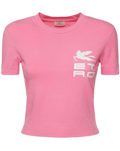 Etro コットンジャージークロップドtシャツ - ピンク