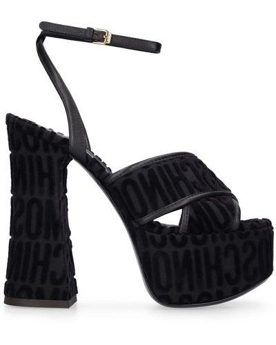Moschino 140mm Logo Velvet Platform Sandals - Black