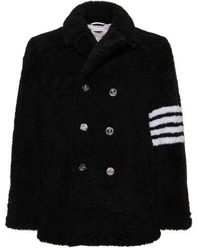 Thom Browne Unconstructed Shearling Peacoat - Black