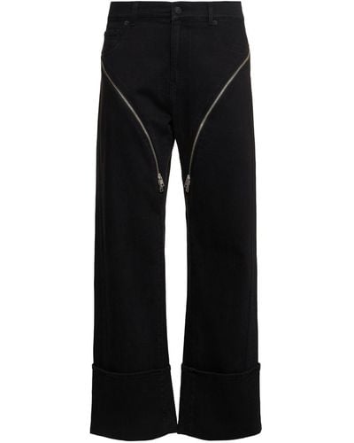 Mugler baggy Cotton Denim Zipped Jeans - Black