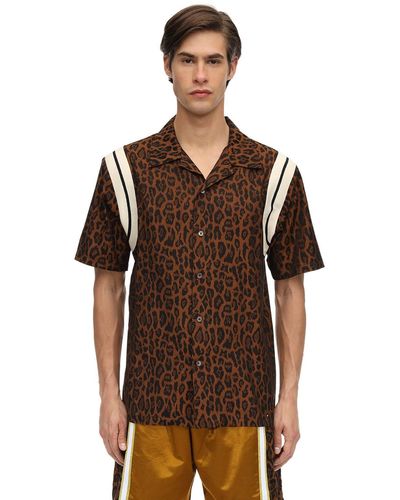 Just Don Leopard コットンボウリングシャツ - ブラウン