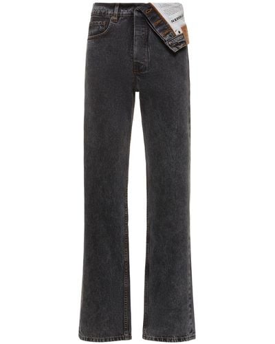 Y. Project Foldable Midrise Waist Straight Jeans - Black