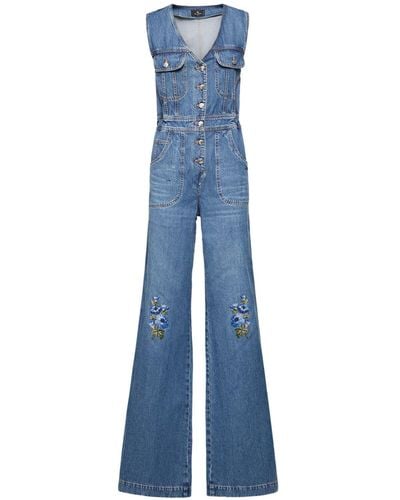 Etro Overall Aus Denim Mit Stickerei - Blau