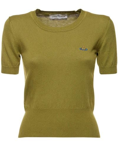 Vivienne Westwood Top bea in maglia di cotone e cashmere con logo - Verde