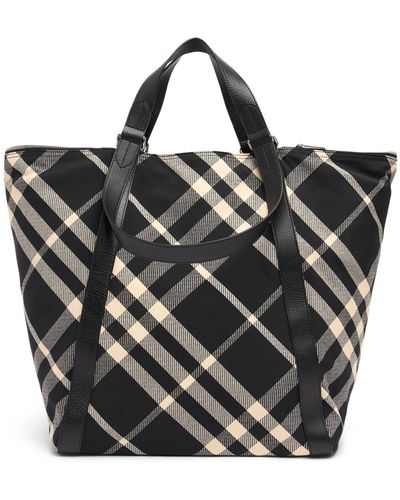 Burberry Sac cabas en jacquard à carreaux - Noir