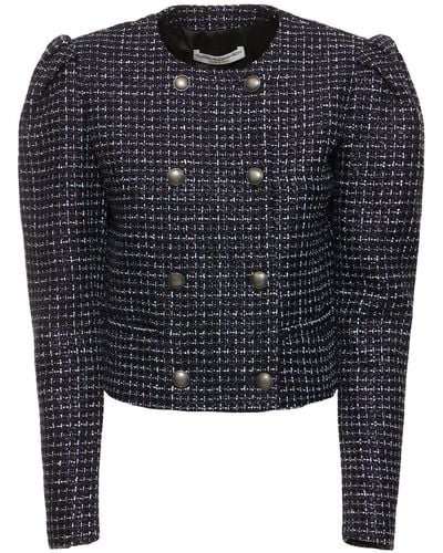 Alessandra Rich Sequined Tweed Double Breasted Jacket - Blue