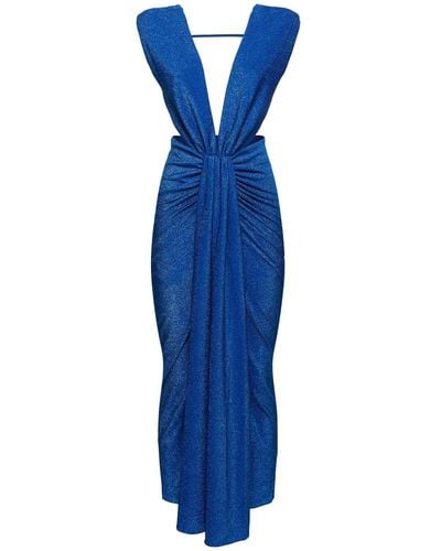 Baobab Nia Lurex Deep V-neck Maxi Dress - Blue