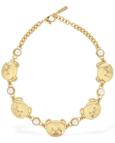 Moschino Teddy Faux Pearl Collar Necklace - Metallic