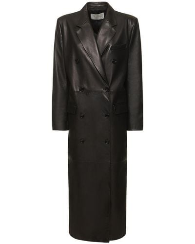 Magda Butrym Leather Double Breasted Coat - Black