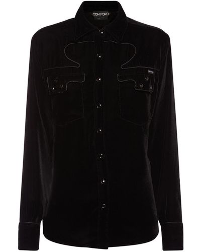 Tom Ford リラックスフィットベルベットシャツ - ブラック