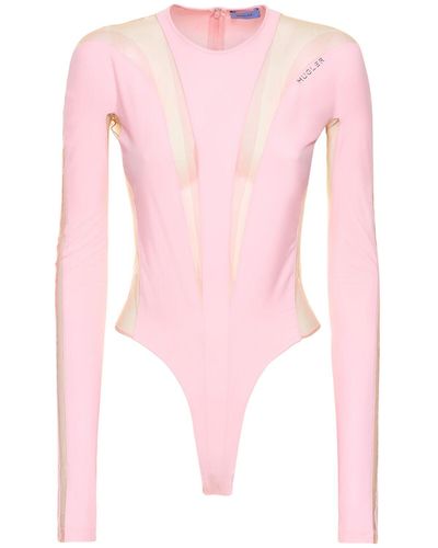 Mugler Lvr Exclusive Jersey & Tulle Bodysuit - Pink