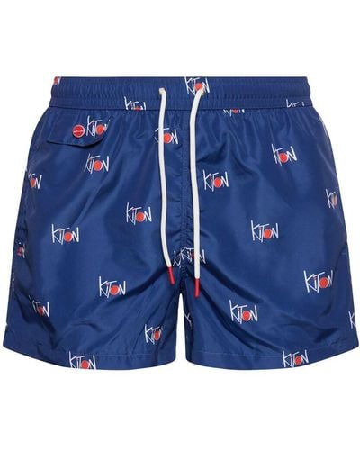 Kiton All Over Logo Swim Shorts - Blue