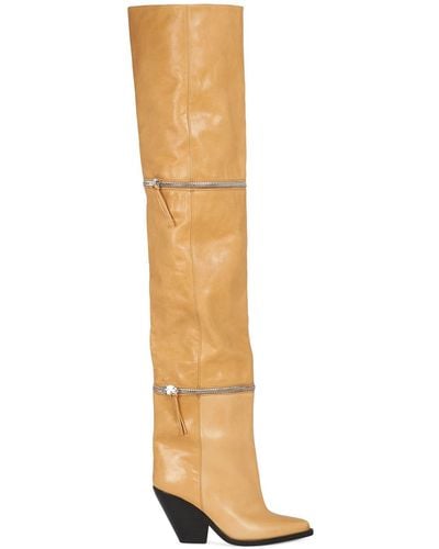 Isabel Marant 95Mm Lelodie Leather Over The Knee Boots - Metallic