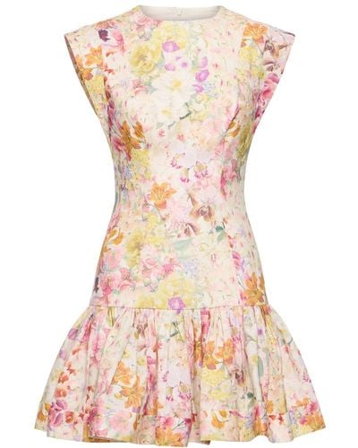Zimmermann Harmony Ruffled Linen Mini Dress - Pink