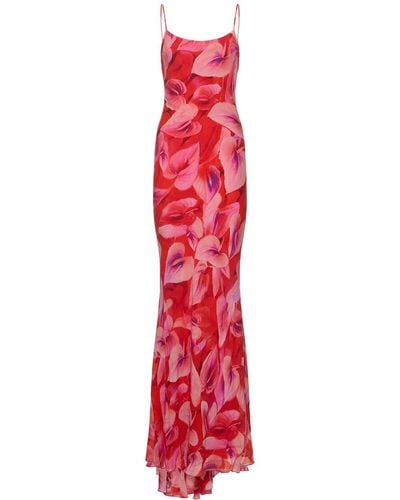 ANDAMANE Ninfea Printed Tech Georgette Maxi Dress - Red