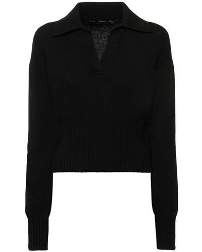 Proenza Schouler Jeanne Cashmere Knit Crop Polo Sweater - Black