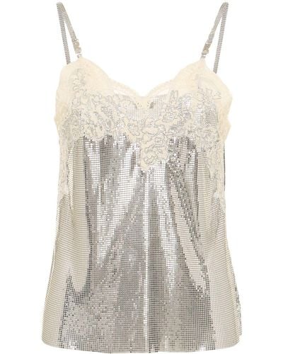 Rabanne Sequined Top W/ Lace - White