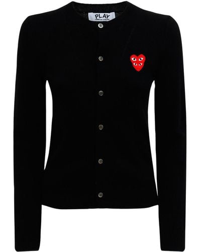 COMME DES GARÇONS PLAY Embroidered Red Heart Wool Cardigan - Black
