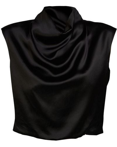 Saint Laurent Satin Viscose Blouse W/ Collar - Black