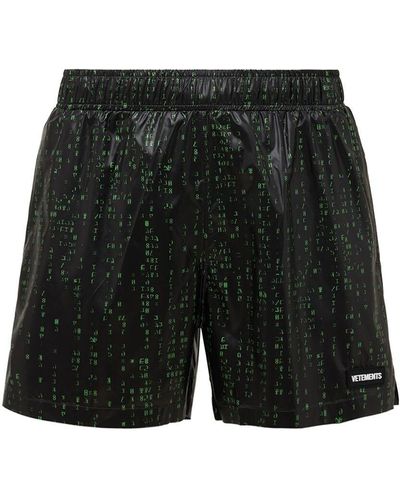 Vetements Green Code Printed Nylon Swim Shorts - Black