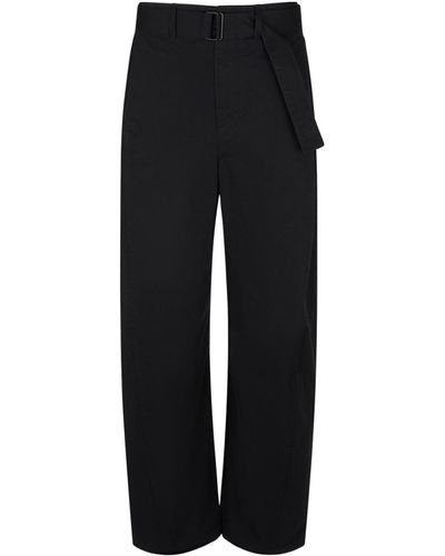 Lemaire Belted Cotton Tapered Trousers - Black
