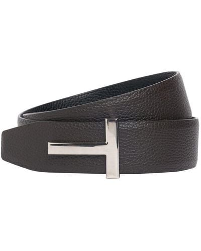 Tom Ford 4cm Reversible Leather T Belt - White