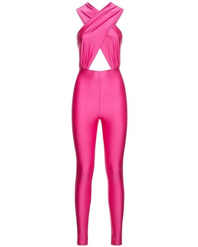 The Andamane Hola Shiny Stretch Lycra Jumpsuit - Pink