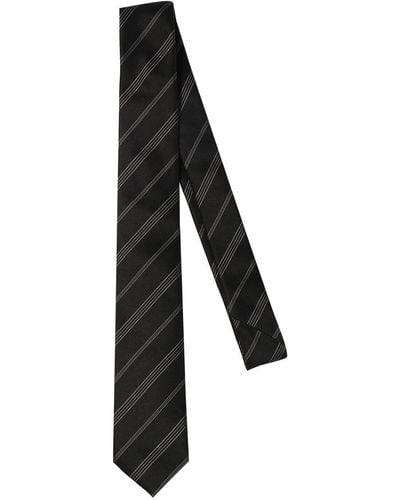 Saint Laurent 5cm Double Striped Silk Tie - Black