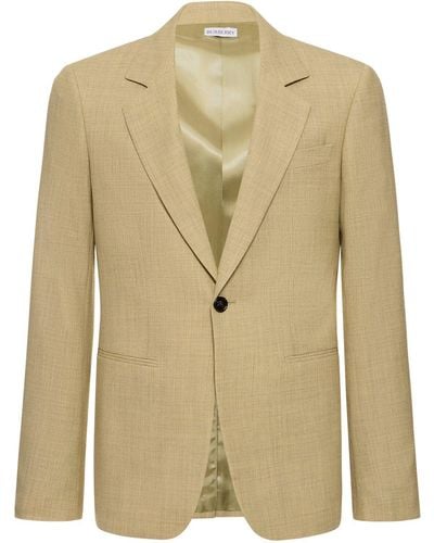 Burberry Single Breasted Wool Blazer - Natural