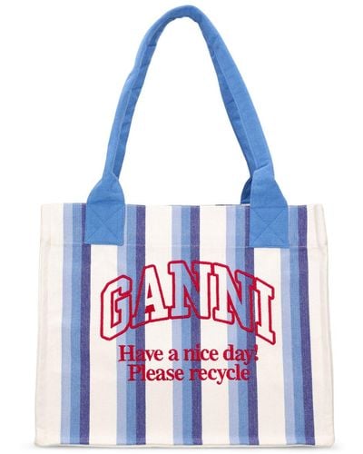 Ganni Large Easy Striped Cotton Tote Bag - Red