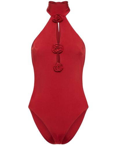 Magda Butrym 3D Rose Jersey Bodysuit - Red