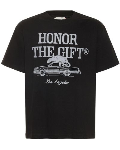 Honor The Gift T-shirt In Jersey Di Cotone Con Stampa - Nero