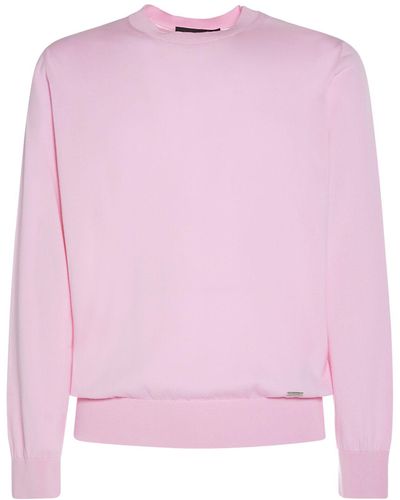 DSquared² Logo Plaque Cotton Crewneck Sweater - Pink