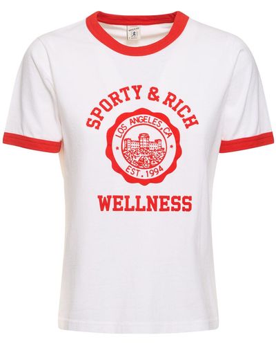 Sporty & Rich Emblem Flocked Ringer T-shirt - White